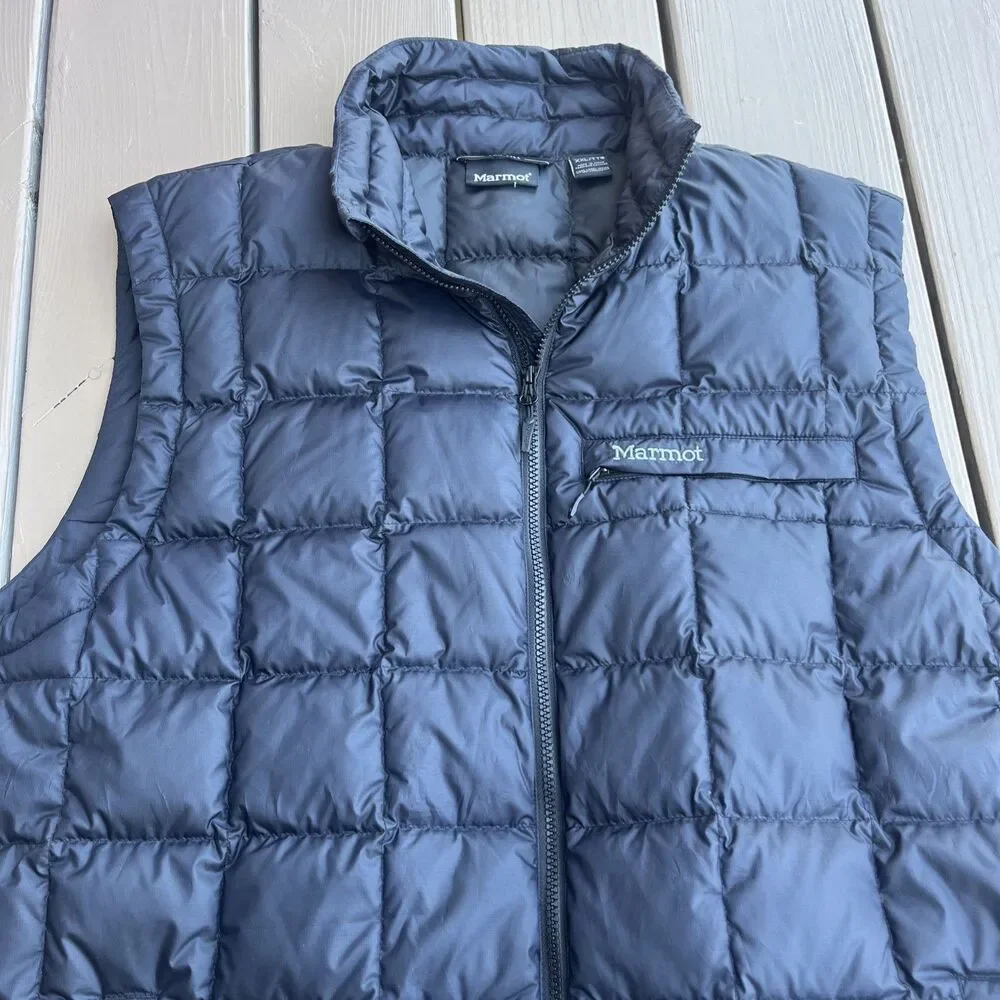 MARMOT Men's Highlander Down Winter Vest 700 Fill Front Pockets Black Size 2XL